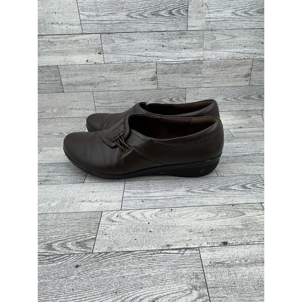 Clarks Collection‎ Cushion Soft Dark Brown Leather Ruched Loafers Women Sz 7.5M